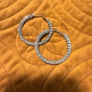 Silver Crystal Hoop Earrings - Sparkling Women's Jewelry